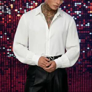 INCERUN Men's Gothic Pleated Lace-Up Shirt with Voluminous Puff Long Sleeves for Rave Party and Festival Clubwear