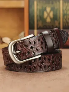 Fashionable Hollow Out Flower Design Western Belt, Vintage Style Synthetic Leather Belt for Women & Men, Casual Waistband for Jeans Trousers, Fashion Vintage Belts