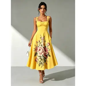 Feminine Big Flower Slip Dress
