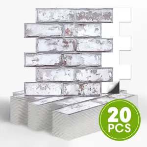 20PCS 3D Foam Faux Brick Farmhouse Wall Sticker 11.8" x 11.8"Self-Adhesive Panel Tile Decoration for Kitchen Backsplash,RV,Laundry Room