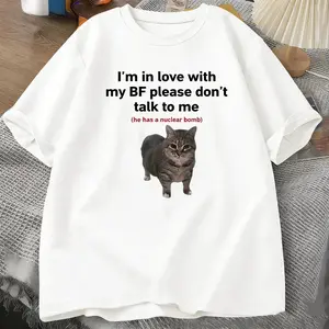 Funny Cat T-shirts I'm in Love with My BF Girlfriends Tee Short Sleeve T-shirt For Woman