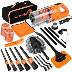 Vioview Car Detailing Kit Interior Cleaner, 17Pcs Car Cleaning Supplies with High Power Portable Car Vacuum, Detailing Brush Set, Windshield Cleaner, Complete Orange Car Accessories for Women/Men Gift