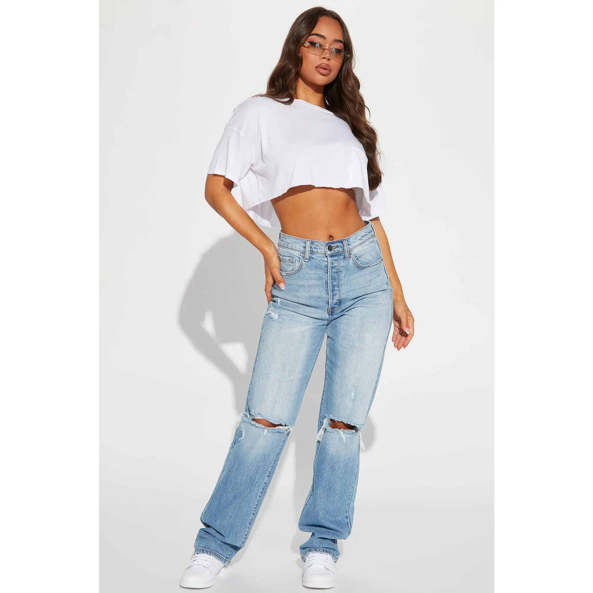 Tall As You Please Ripped Straight Leg Jeans - Light Blue Wash
