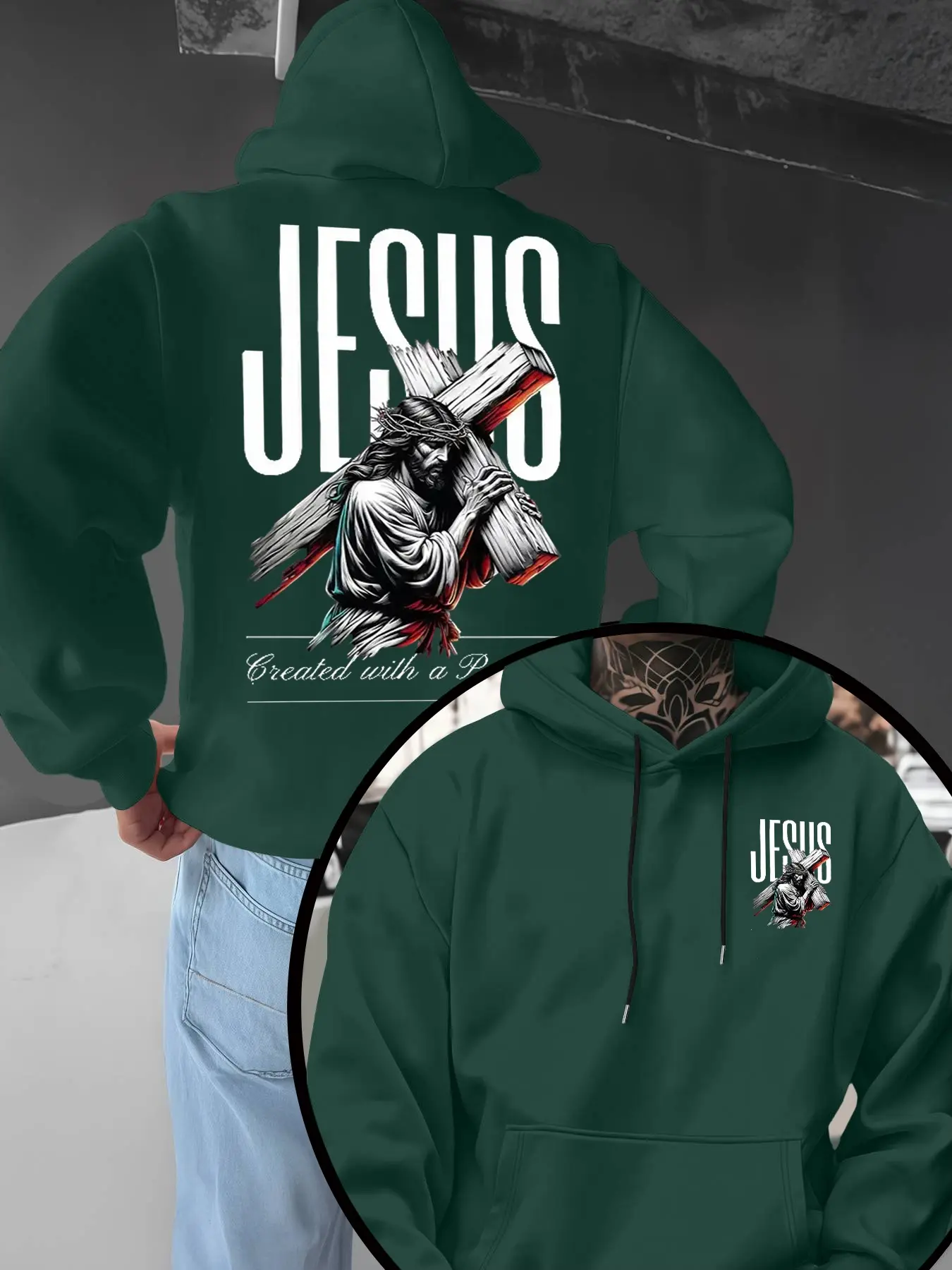 Men's Traditional Religious Theme Hoodie, Suitable for Faithful or Cultural Enthusiasts, Casual Daily Wear, Fall & Winter Fashion
