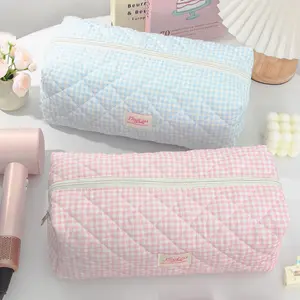 Portable Hair Dryer Storage Bag, Plaid Pattern Travel Organizer, Multi-Functional Makeup Pouch, Large Capacity Dustproof Handbag, Handheld Cosmetic Pouch