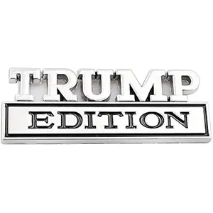 Trump Edition Emblem Car Side Rear Front Hood Trunk Door Fender Bumper Metal Badge 3D Decal Sticker Fit for F-150 F250 F350 Silverdo 1500 2500 Sierra GMC Chevy Truck SUV (Silver Black) (CR-TP)