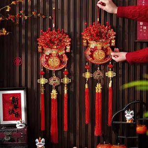 2-Piece Set, Festive New Year Ornaments, Holiday Decorations, Peace and Blessings Character, Feature Wall Accents, Auspicious Good Fortune Hangings, Indoor Decorations New Year Arrangements Traditional Festive Ornaments Peace and Blessings Decor