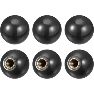 6Pcs Threaded Ball Knobs, M12 Female Thread Thermoset Ball Knob 1.57'' Dia Black Round Operation Ball Handles with Copper Insert for Machine Handle Tool Replacement