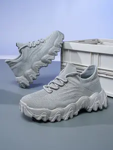 2025 Women's Reflective Wave Sneakers - Cool Gray Knit - Disco Ball Night-Out Style, Gold Chain Comfort, Year-Round Traction