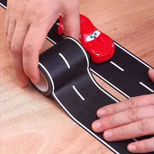 2 rolls Reusable Cartoon Road Track Stickers - Adhesive Decals Black Polyurethane Tape for Party Racing Decor, Glitter Finish, Auto-Themed Decoration, 2 Rolls (16ft x 2in Each)