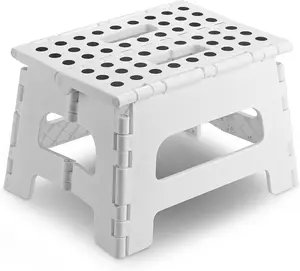 Folding Lightweight Step Stool - Sturdy Enough to Support Adults and Safe Enough for Kids - Opens Easy with One Flip - Great for Kitchen, Bathroom or Bedroom (White - 8 Inch)