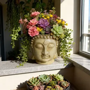 Creative Buddha Head Planter, Unique Resin Zen Garden Pot, Indoor Outdoor Succulent Flower Planters, Spiritual Ornamental Home Decor, Perfect Gift