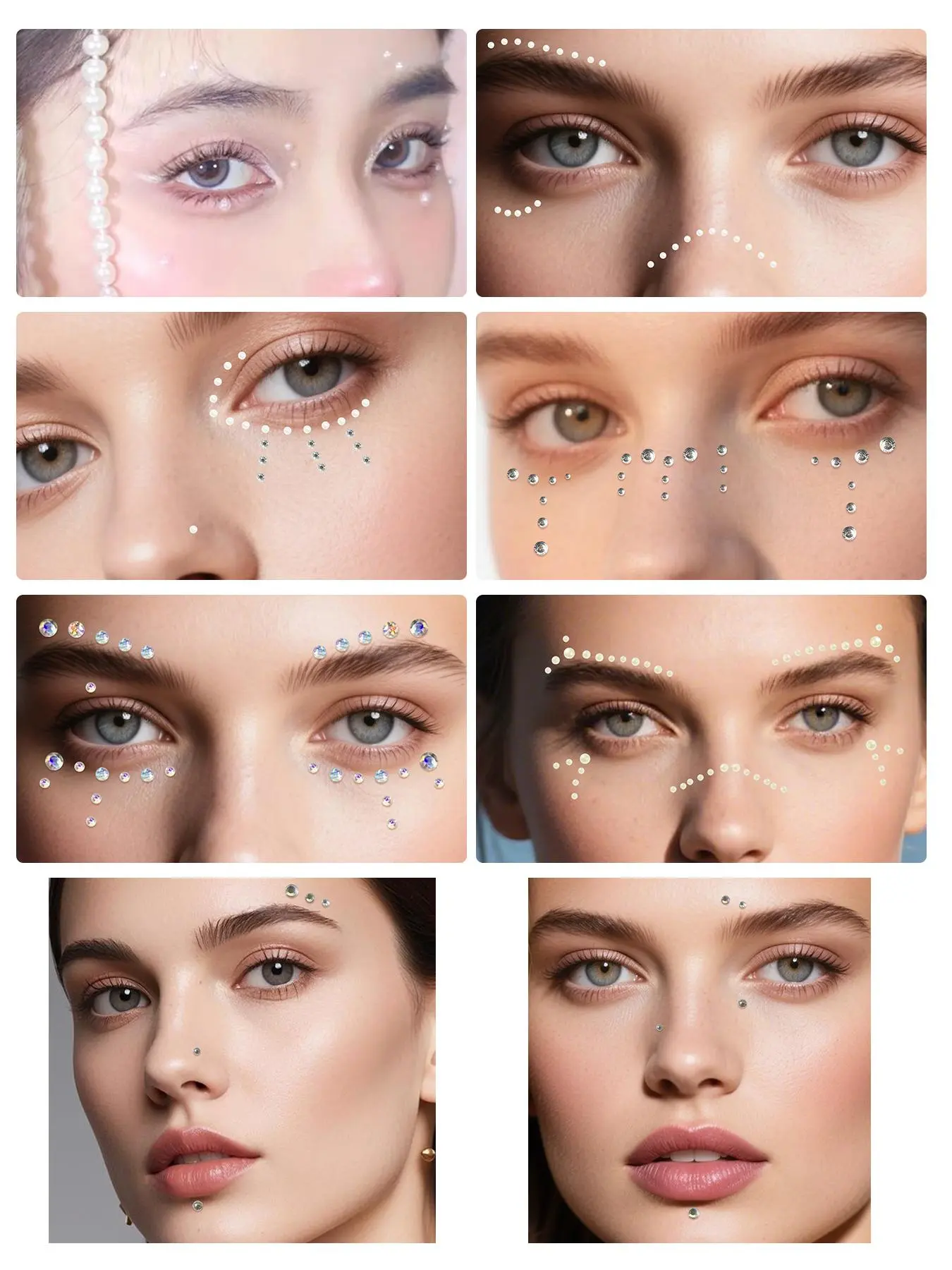 5 Sheets DIY Artifical Pearl Sticker Face Decor Sticker Flat Bottom Artifical Pearl Body Jewelry Sticker 3D Three-dimensional Sticker Laser Artifical Pearl Sticker Rhinestones Decor Sticker