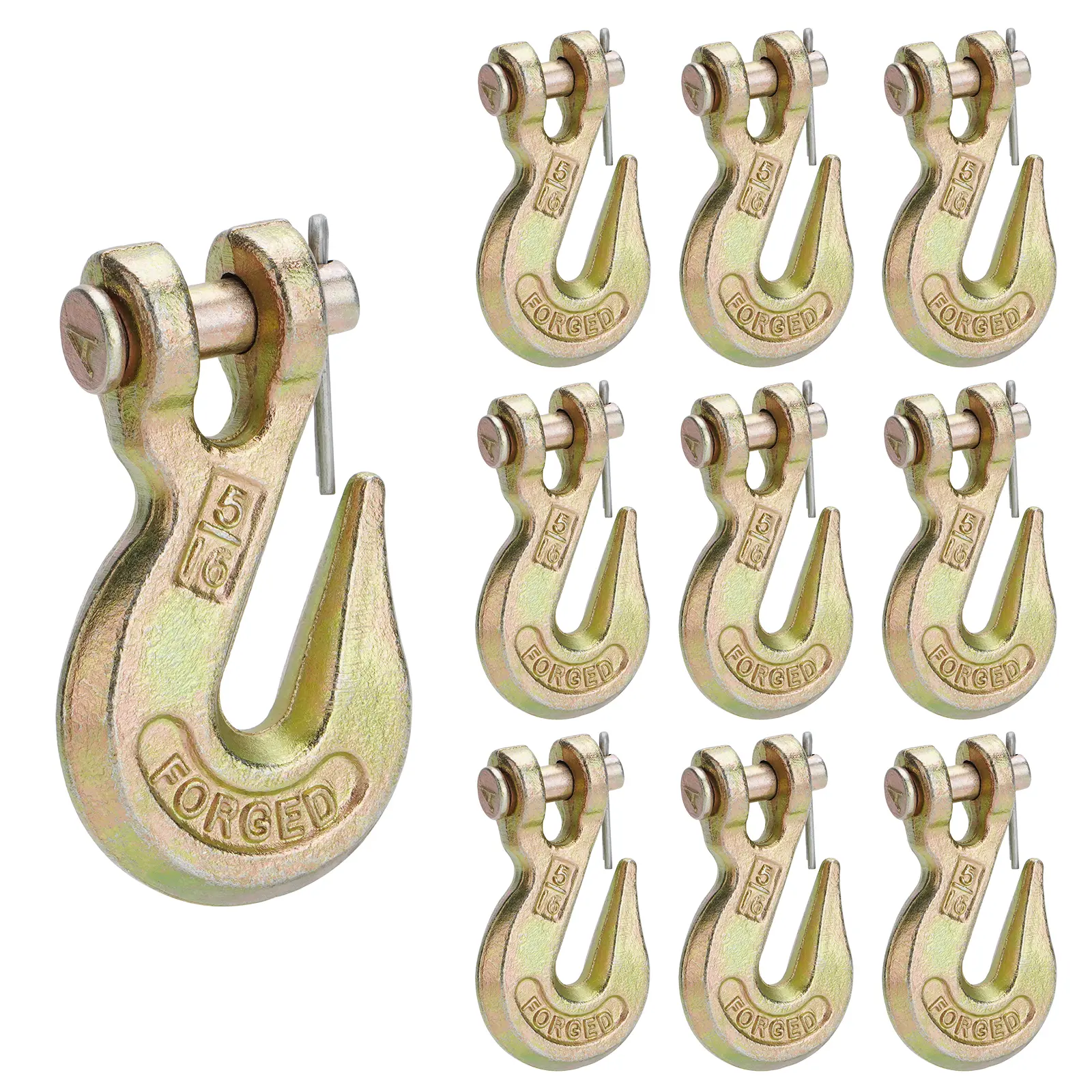 10-Pack Heavy Duty 5/16" Clevis Grab Metal Hooks - Grade 70 Forged Steel, 5400 lbs WLL, Hook Design for Truck Trailer Tow Chain Transport, Semi Truck Accessories, Father's Day Gift