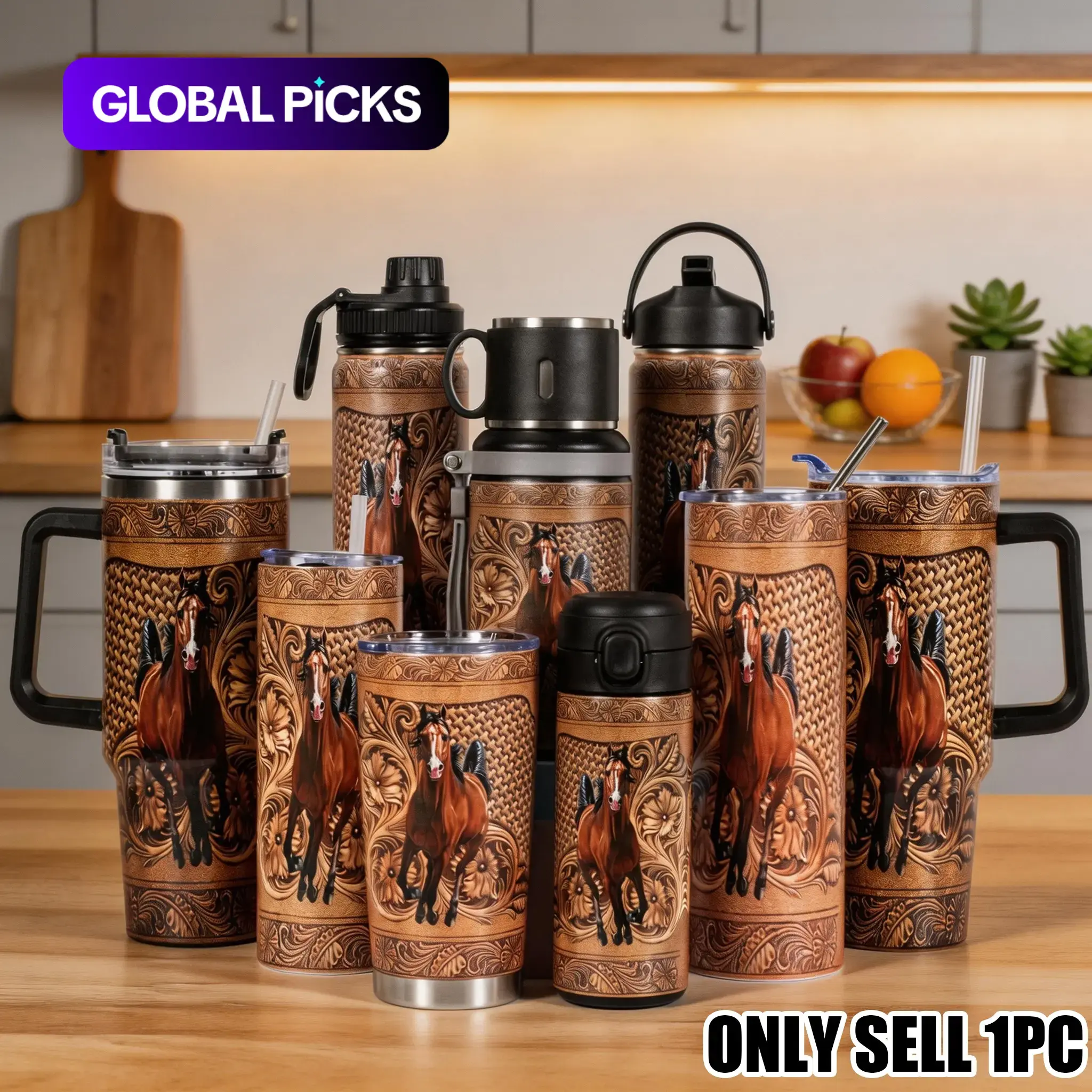 40 oz / 30 oz Horse Design Vacuum Insulated Travel Tumbler, Insulated Water Cup, 1 Count Stainless-Steel Flasks, Durable Hot and Cold Drinkware, Great Gift for Horse Lovers and Equestrians #GLOBAL PICKS