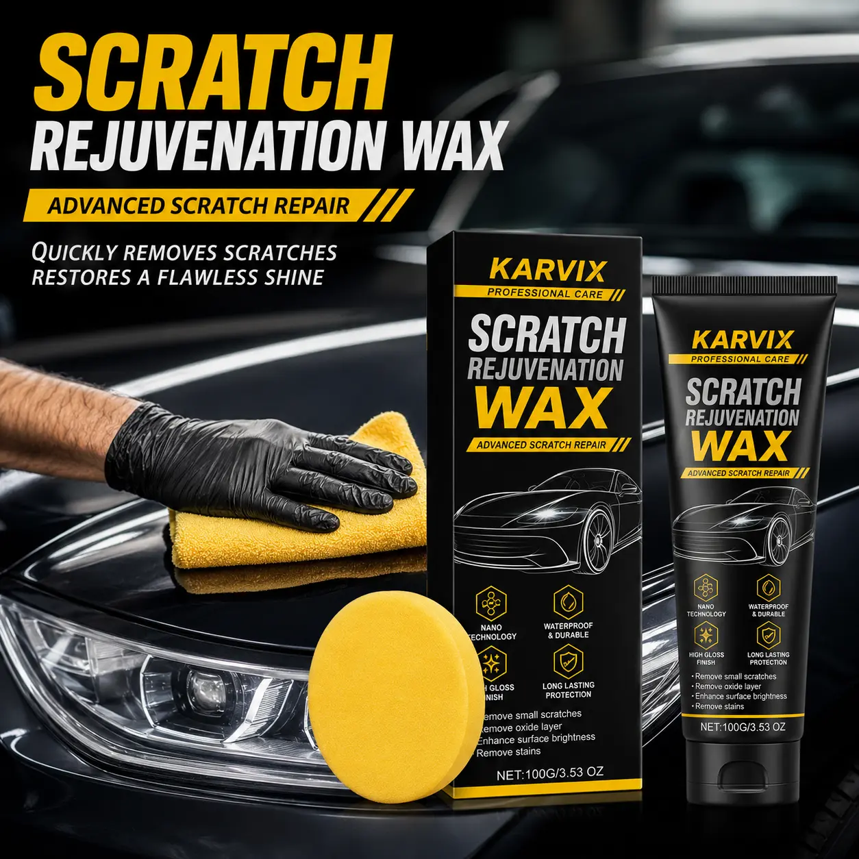 KARVIX 220ml Car Scratch Repair Wax Kit Deep Erase Automobile Scratch Premium Auto Scratch Polishing Remover Proof And WaterRepellent Properties As Well As Long Lasting Luster  for Vehicles for ScratchesCar Gift