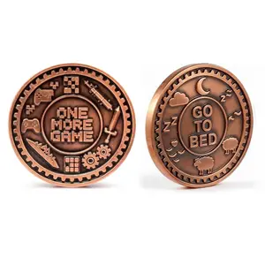 One More Game Novelty Coin, Gamer Decision Maker Metal Challenge Coin, Retro Gaming Gift for Coin Collectors and Gamers
