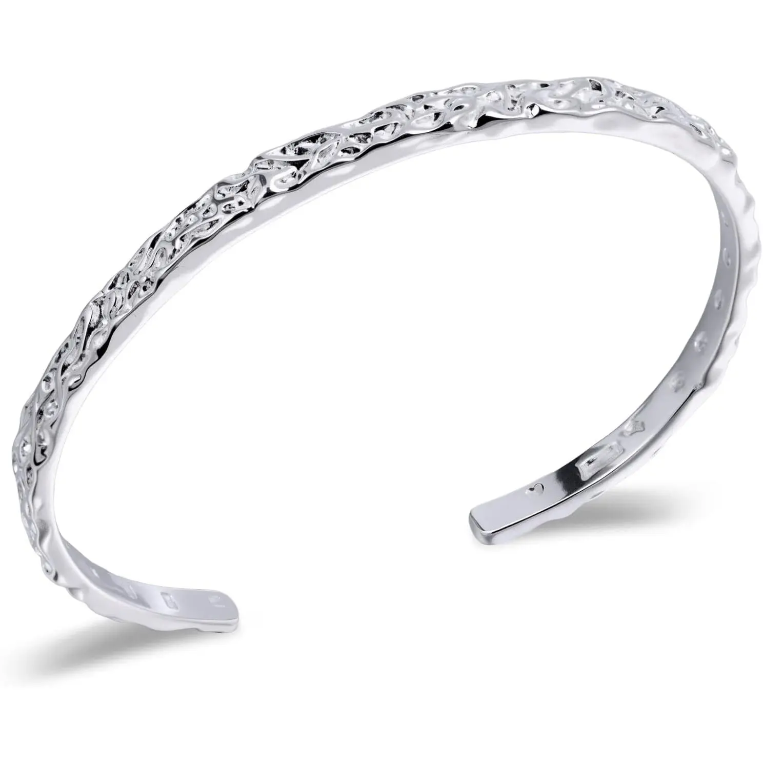 Silver Hammered Texture Cuff Bracelet for Women - Adjustable Silver Bangle, Boho Chic Jewelry