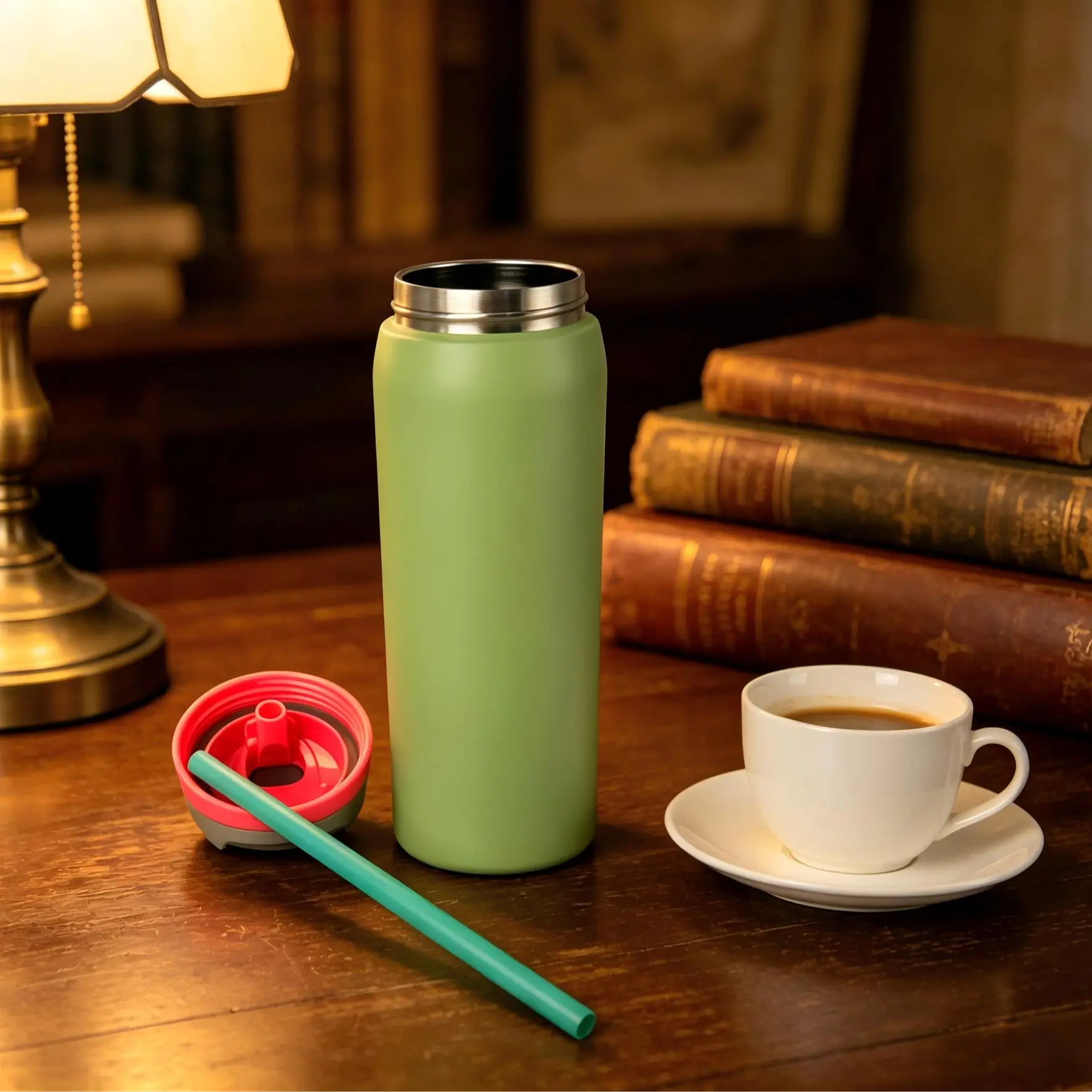 32oz (945ML) Insulated Vacuum Flask Water Bottle Tumbler - Leakproof Explosion-Proof Avocado Drinkware with FreeSip Straw, 24+Hr Heat/Cold Retention, Exquisite Workmanship for Coffee/Frozen Drinks, Ideal for Camping, Work