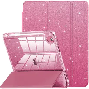 Case for iPad A16-inch 11th Generation, iPad 10th Generation Case 10.9 Inch for Kids, Girls, Cute Glitter Cover with Sparkly Crystal Clear Back, Pencil Holder, Rose Pink