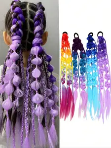 Girls Rainbow Gradient Twist Long Realistic Hairband Ponytail Hair Tie, Fashion Hair Accessories, Fashionable Hair Accessories, Tie Up Back, Dual Color Bubble Lantern Braid, Role Play, Girly and Music Festivals