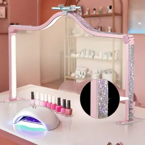 Modofo Half Moon Nail Tech Lamp, 33 In Foldable Half Moon Light  with Phone Holder,2700-6500K Brightness Adjustable LED Nail Light for Manicure, Eyelash Extensions, Tattoos, Crafts