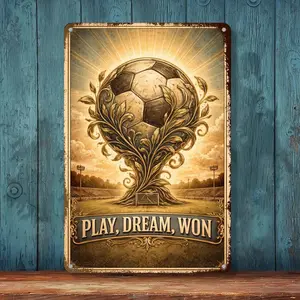 Vintage Soccer Art Print – Play, Dream, Won – Retro Football Poster for Home, Office, or Sports Room