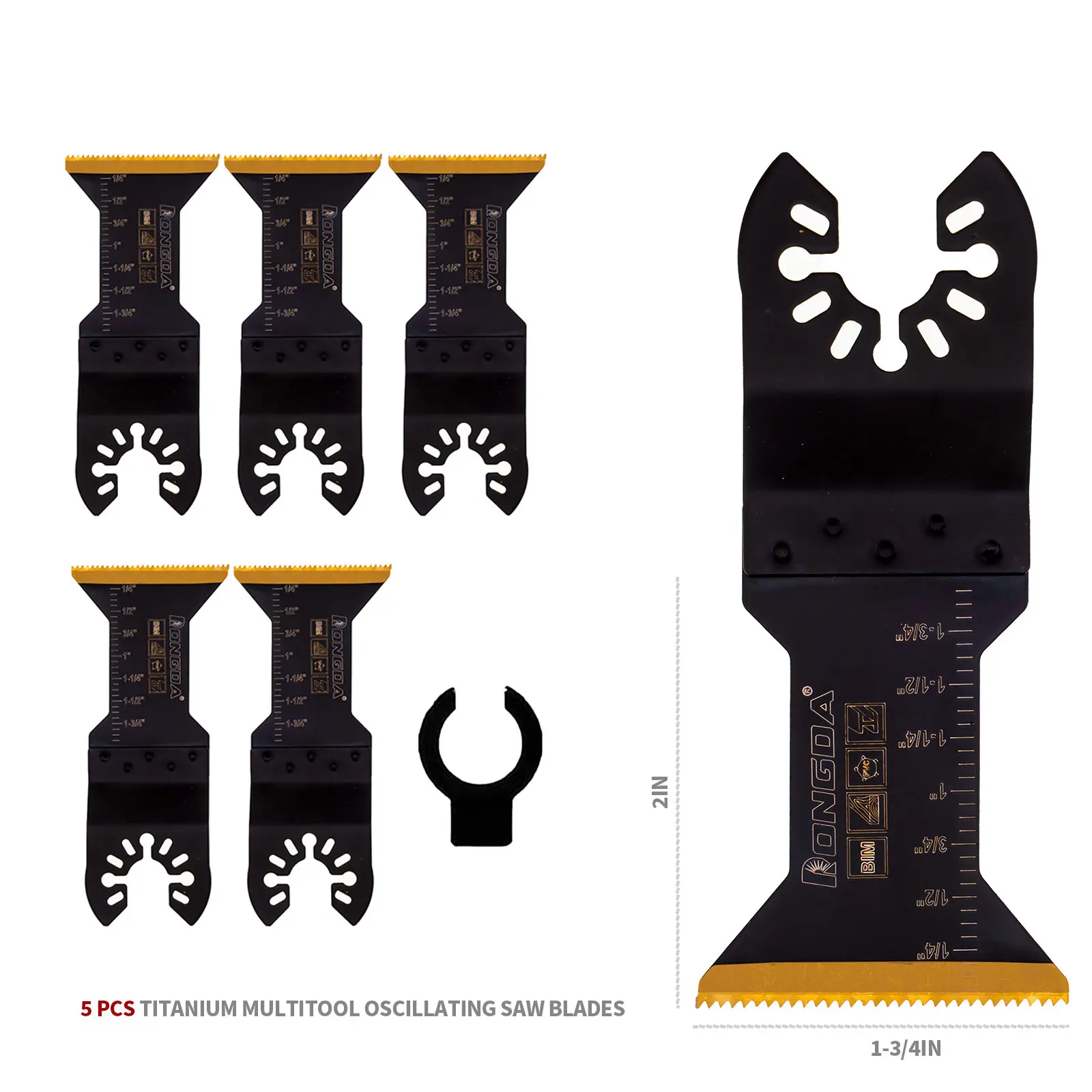 5-Pack Titanium Interchangeable Oscillating Saw Blade Set, Universal Fit for Home Improvement Power Tools, Cuts Wood, Metal, Nails, Plastic & Screws, Interchangeable Blades