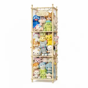 COZPAW Stuffed Animal Storage Zoo Tower , Wooden Large Stuff Animals Plushies Holder Toy Organizer Kids Plush Storage Cage with Elastic tuffy Plushies Storage with Elastic Band&Mesh Bottom,Toy Storage Organizers for Playroom Bedroom Nursery