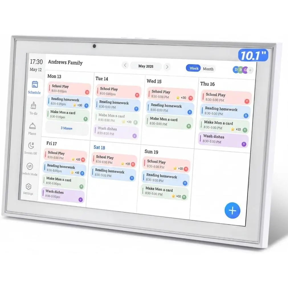 10.1 inch  Digital Calendar & Chore Chart, 1920 * 1080P  Touchscreen Interactive Display, Desk Planner with Meal Scheduler, Achievement Rewards for Family Schedules and Cloud Photo