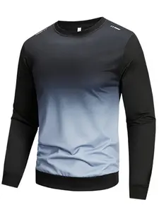 Men's Gradient Color Block Round Neck Sporty Sweatshirt, Long Sleeve Casual Pullover, Streetwear Hip Hop Daily Wear Top
