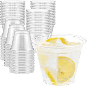 100 Pack 9 oz Clear Plastic Cups, Sturdy & Food Safe Disposable Plastic Cups for Wine Cocktail Punch