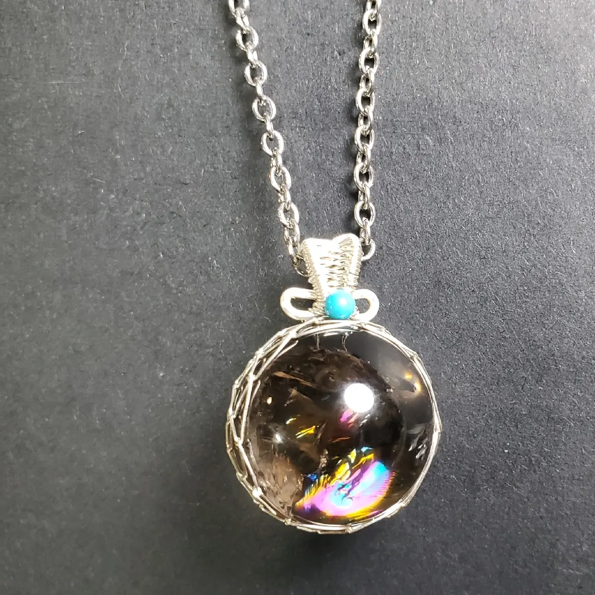 Smokey Quartz wire wrapped silver plated pendant necklace daily use gift