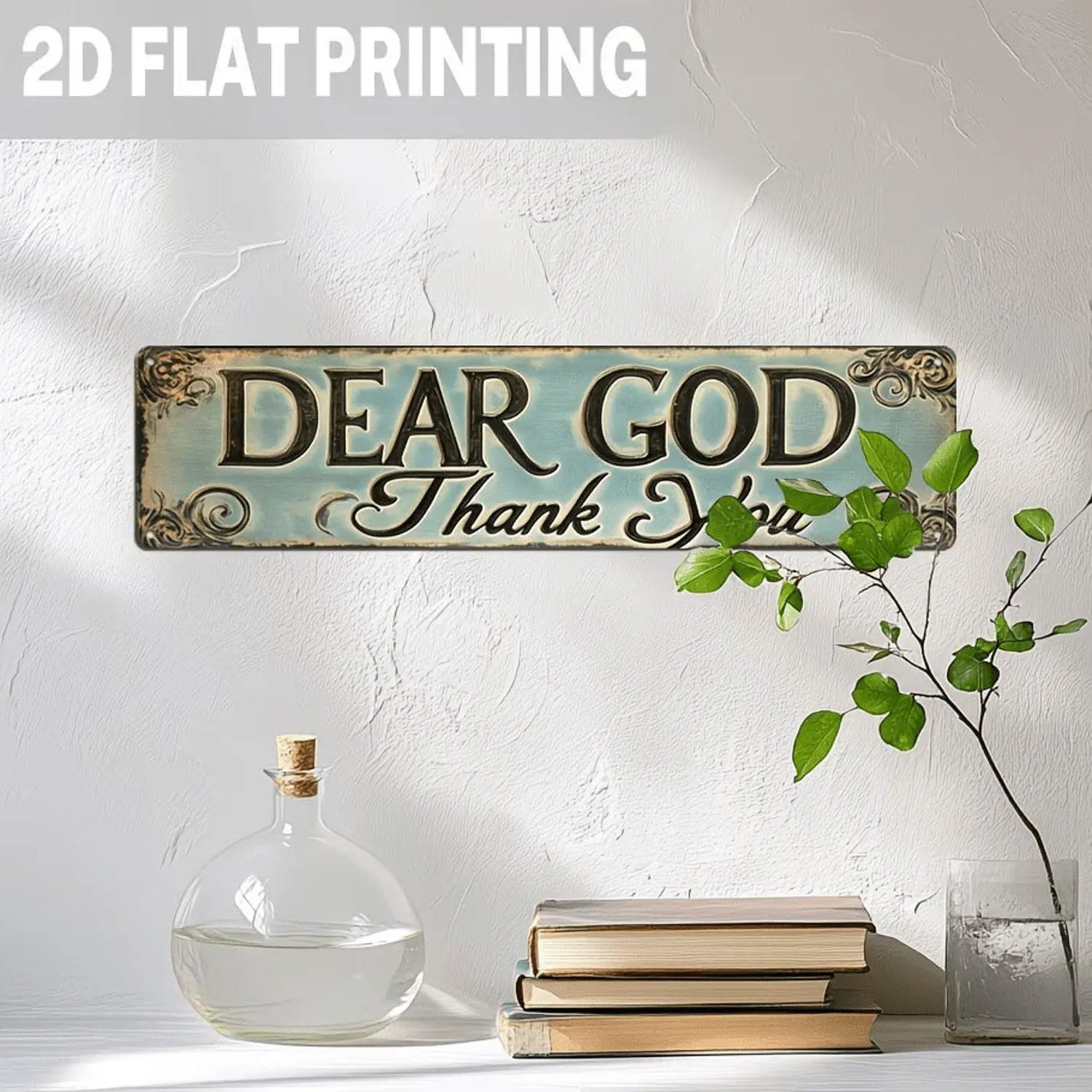 2D Flat 1pc Vintage Metal Tin Decorative Sign Plaque Dear God Thank You Inspirational Rustic Faith Quote Wall Mounted Sign 16 X 4 Inch Home Porch Yard Garage Study Living Room Dining Room Office Cafe Bar Wall Decor, 2D Flat
