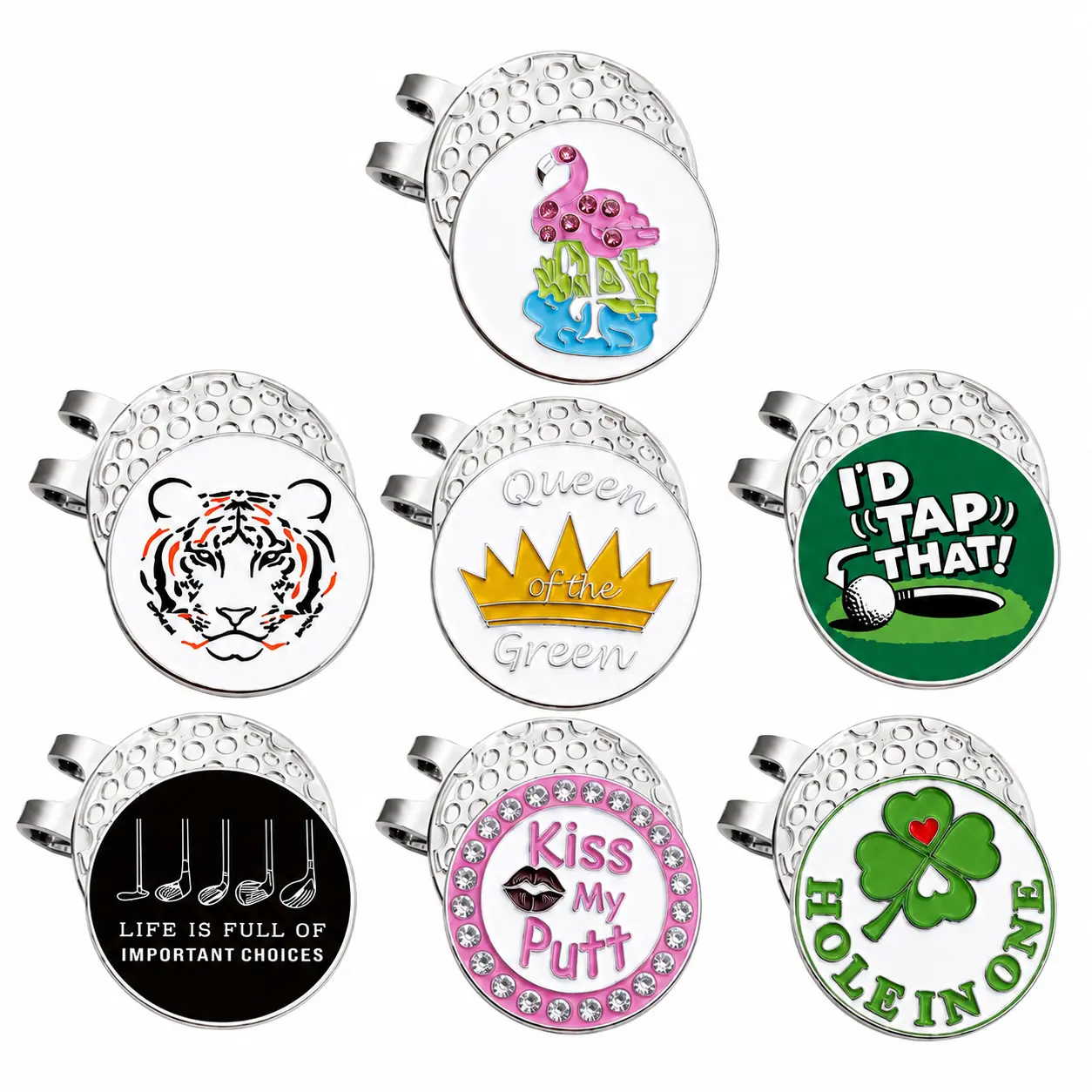 Magnetic Golf Ball Marker with Hat Clip, Funny Metal Golf Marker, 7 Design Options, Golf Accessory Gift