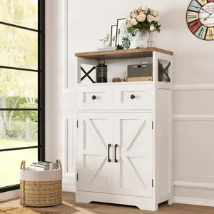 Vabches Farmhouse Storage Cabinet with Doors and Drawers, Freestanding Kitchen Pantry Cabinet, Floor Storage Cabinet Hutch Cupboard for Kitchen/Laundry/Living Room/Bedroom