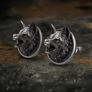 GTHIC Howling Wolf Pure Tin Cufflinks Fashionable Versatile Accessories Daily Wear