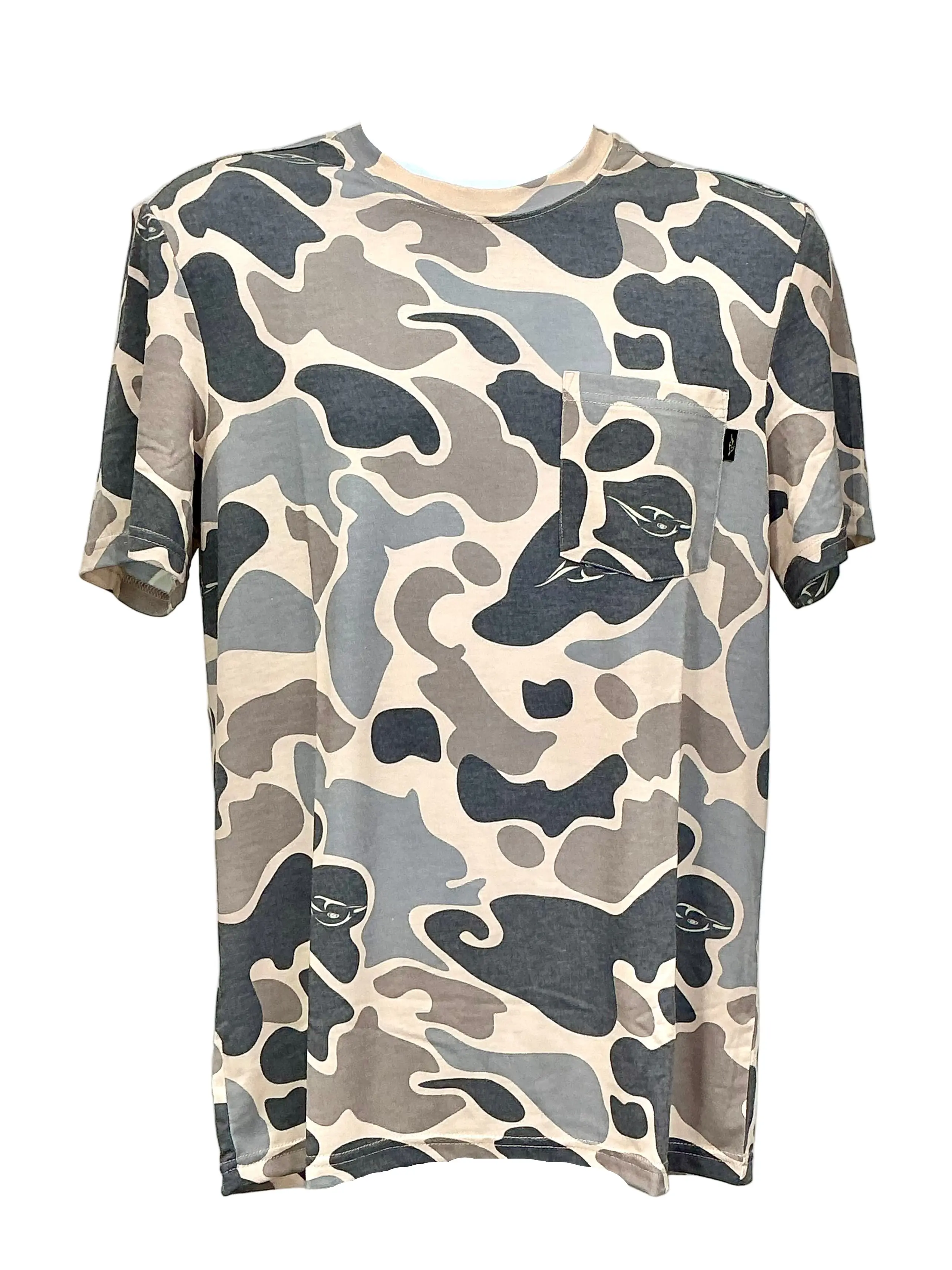 American Flyway Waterfowl Vintage Camouflage Hardwoods Fabric Sun T-Shirt - Men's Short-Sleeve Round Neck Breathable Rayon Top, Casual Streetwear Tee, Outdoor Menswear, Tshirt, Breathable T Shirt, Shortsleeve, Soft, Casual Streetwear Looks