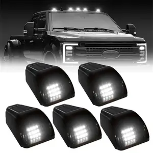Wireless Solar Powered Cab Lights for Truck, White Light, 5PCS Wireless No Drill Black Cab Lights, Vibration Sensor Truck Cab Roof Lights for Car