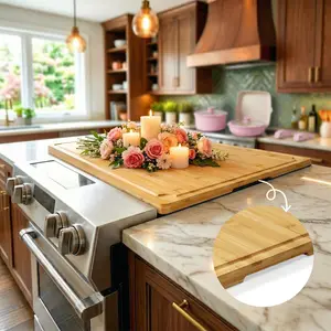 Kikcoin Bamboo Extra Large  Stove Oven Top Cover Wooden Cutting Board,Noodle Board,Charcuterie Board,Pastry,Chopping Block,Handle,Juice Groove,Serving Food Tray,Kitchen 4XL:30"L*20"W Cooking,Knives Friendly Kitchenware Vegetable Oil