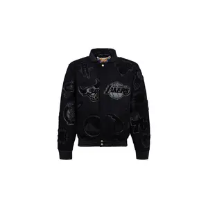 NBA COLLAGE WOOL & LEATHER JACKET Black/Black "COLLAGE WOOL BLK" NBA-101-BLK-BLK