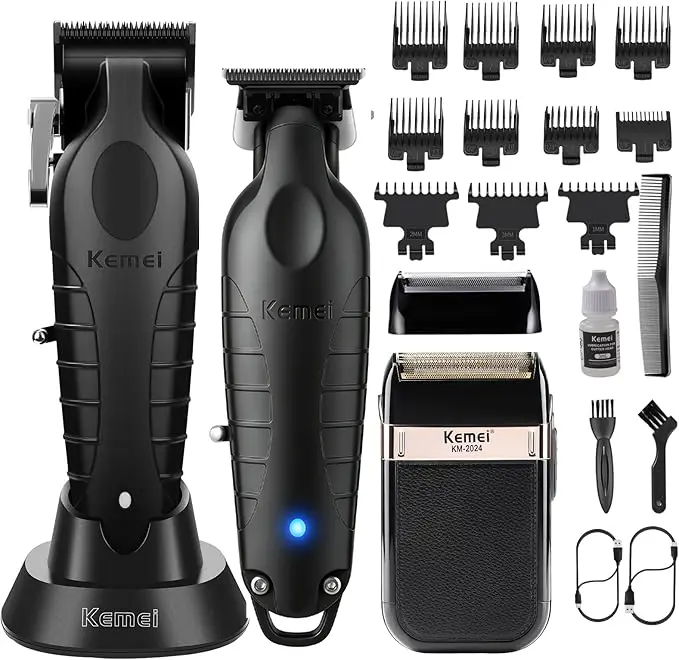Kemei-2299+2296+2024 Professional Hair Clippers Hair/Beard Trimmers Men's Electric Shaver Set Cordless beard trimmer Rechargeable hair cutting shears USB faded hair cutting shears
