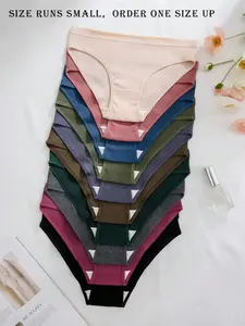 Women's Comfortable Pure Color Ribbed Low Waist Triangle Panties, Pack of 10, Soft Underwear for Daily Wear, Ladies' Briefs