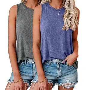 2PCS Women's Summer Crewneck Sleeveless Top Loose Fit Casual Tank Top for Sports Yoga Gym Running Daily Wear