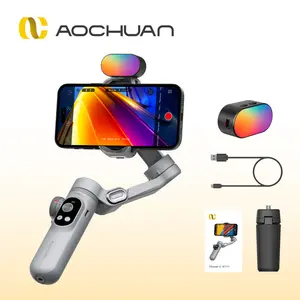 AOCHUAN X Pro Kit 3-Axis Gimbal Professional Video Stabilizer Face Tracking 360° Gesture Control 14-50" Telescopic Tripod Magnetic Three-Color Fill Light Long Battery Life Multi-Device Compatibility Perfect for Filming, Live Streaming, and Holiday Gifting