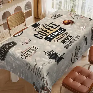 Waterproof Polyester Coffee Tablecloth, Picnic Table Cover, Vintage Cafe Style, Easy Clean, 7 Sizes Available, Ideal for Balcony & Restaurant Use