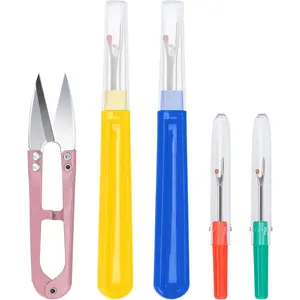 Seam Ripper and Thread Remover Kit 2 Big 2 Small Stitch Ripper Tool and 1 Sewing Trimming Scissor Nipper for Thread Remove (Multi-Color)
