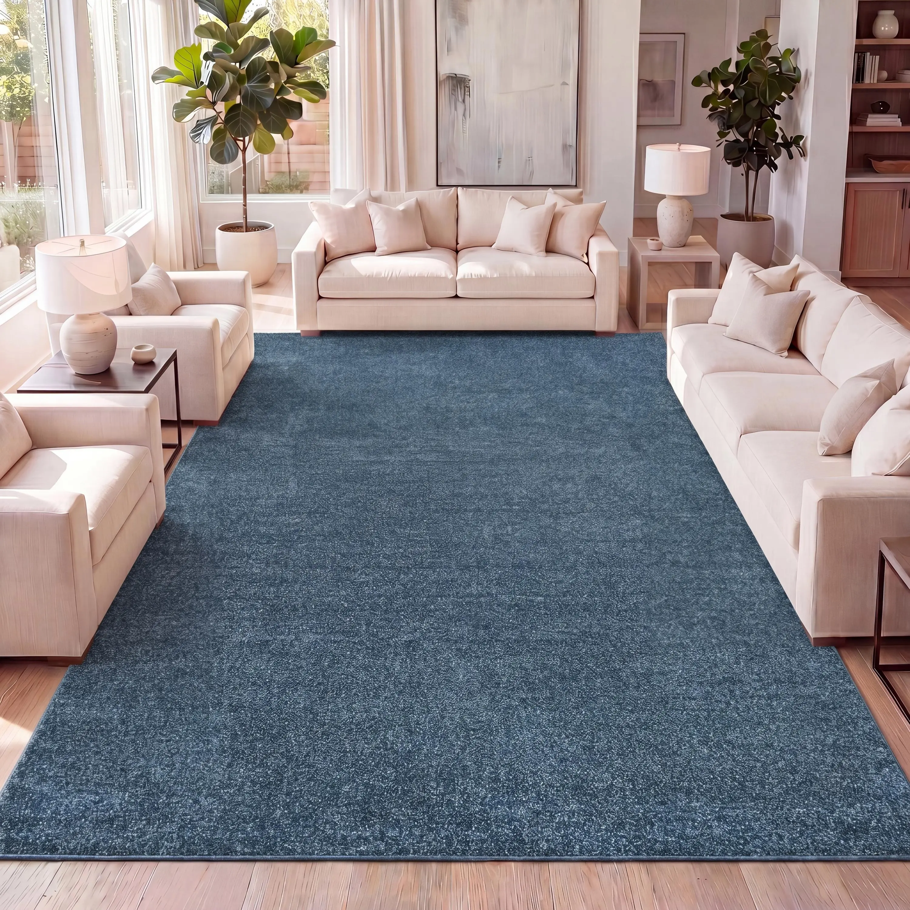 JONATHAN Y Mid Century Modern Soft Solid Turquoise Polypropylene Low-Pile Indoor Area Rug - Living Room Decor Rugs Living Room, Minimalist Bedroom