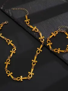 Ancient Egyptian Mythology Ankh Cross Necklace Bracelet Set, Gothic Choker Jewelry, Unique Design, Perfect Gift