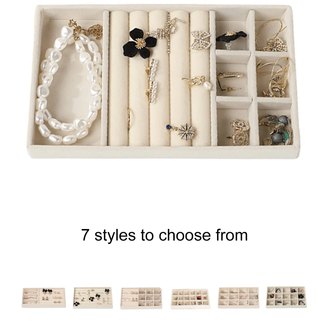 Velvet Jewelry Box, Ring Holder Tray, Earring Display Stand, Bracelet Showcase, Drawer Organizer, Desktop Cosmetic Storage